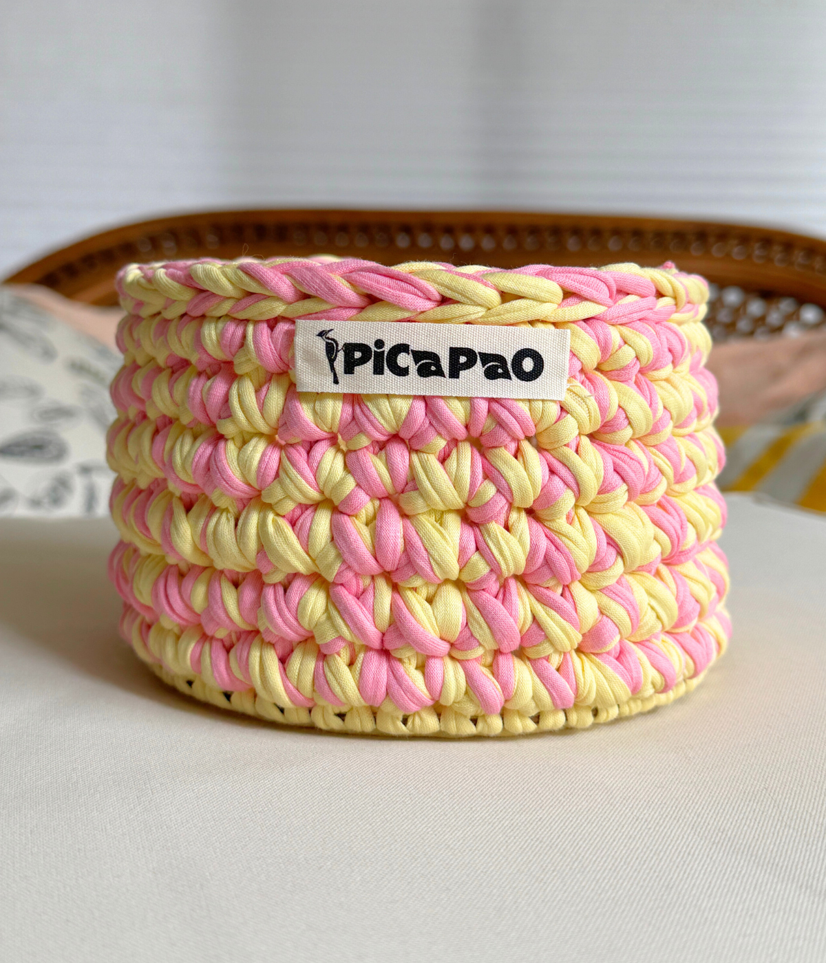 Pink/Yellow Crochet Basket