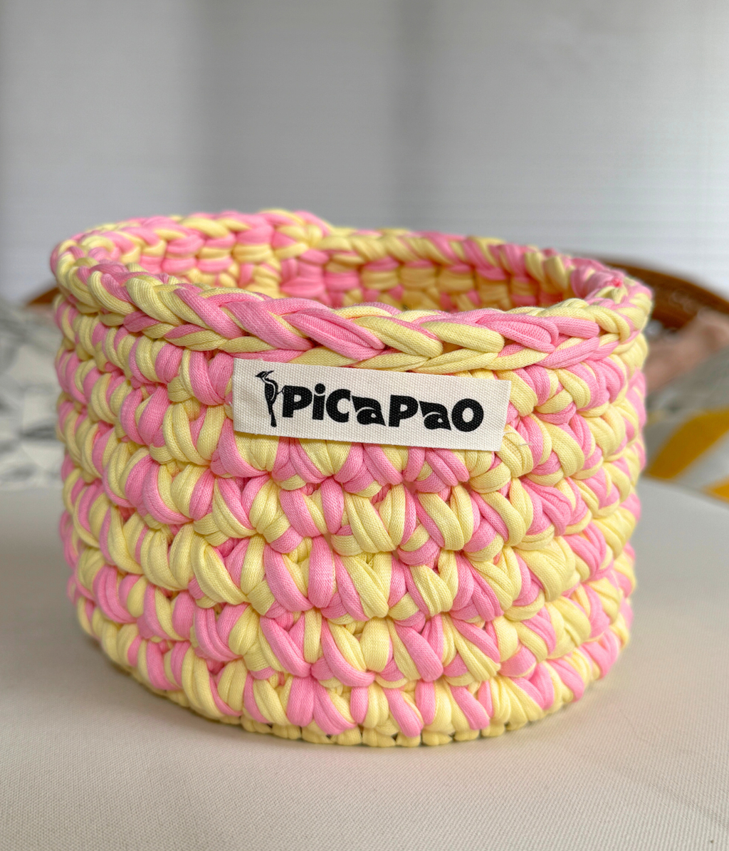 Pink/Yellow Crochet Basket