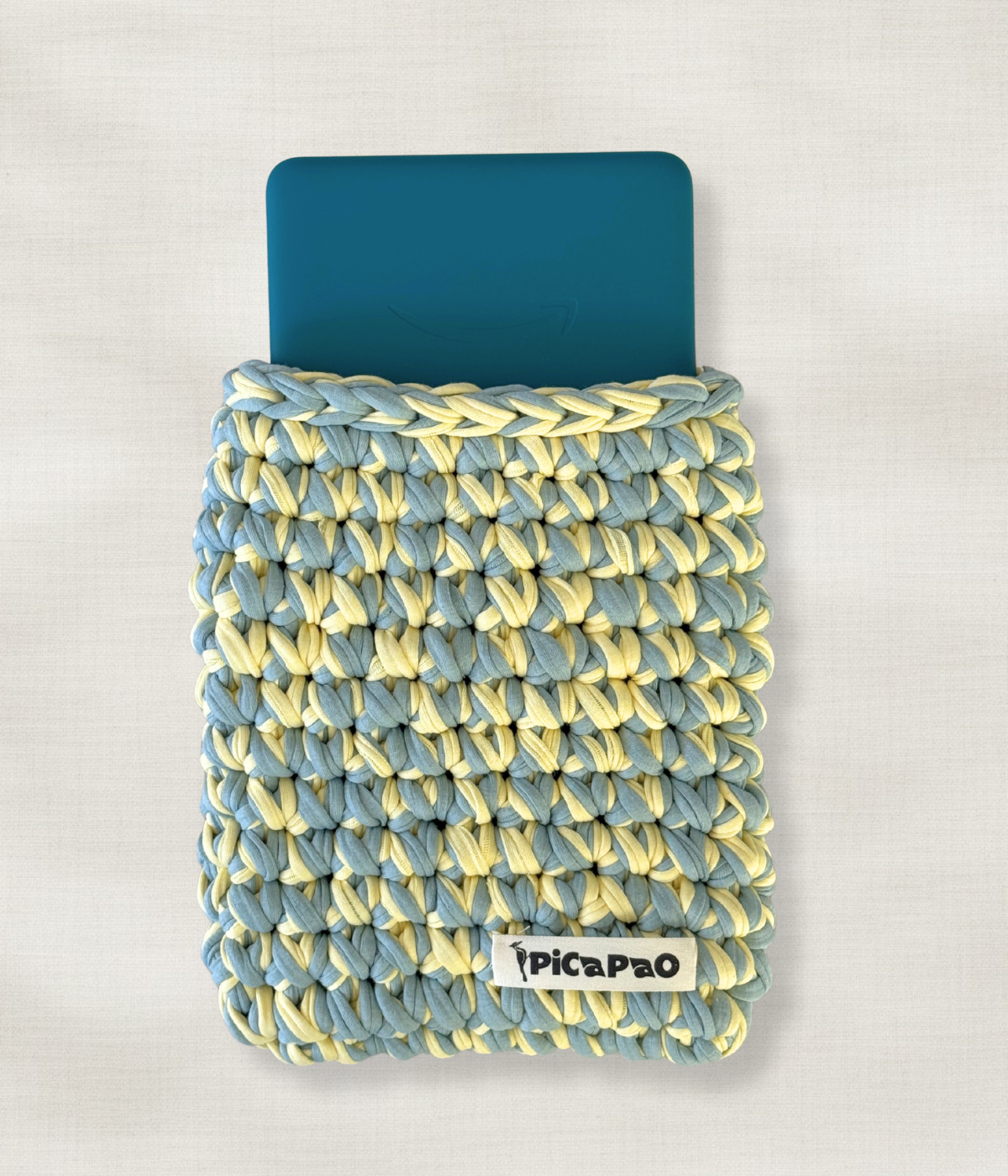 Light Blue/Yellow Kindle Crochet Pouch