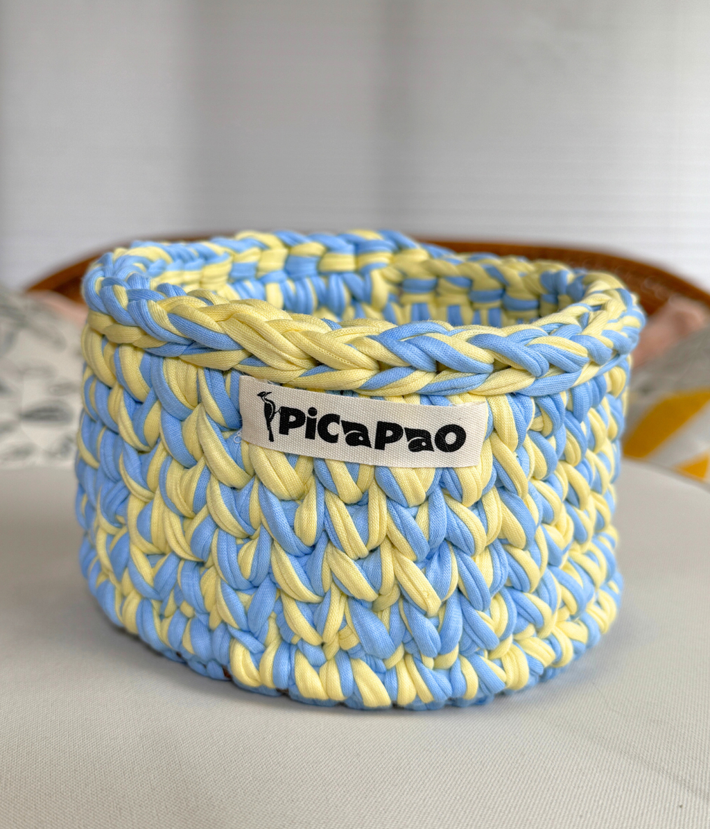 Light Blue/Yellow Crochet Basket