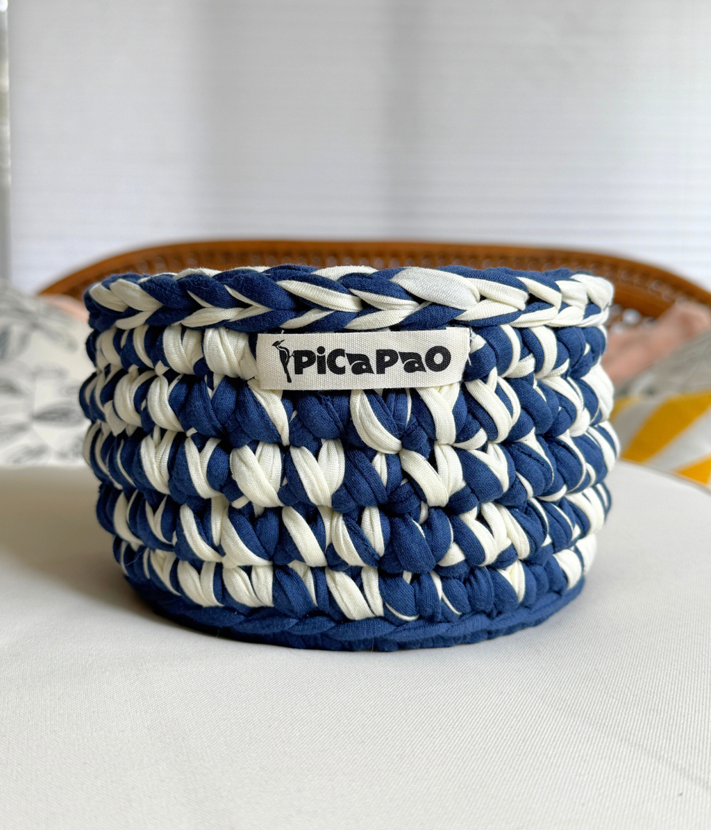Navy Blue/White Crochet Basket