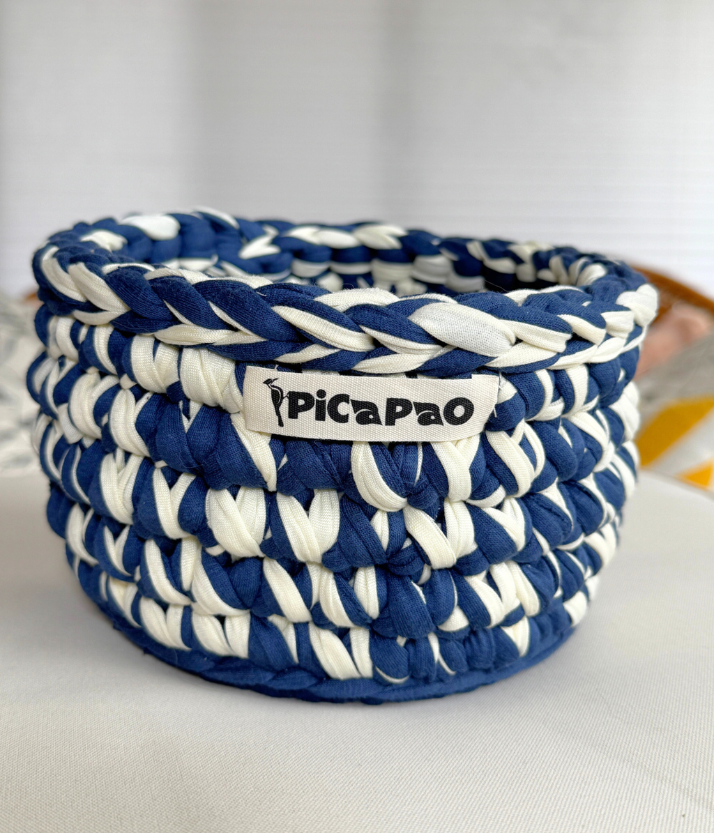 Navy Blue/White Crochet Basket