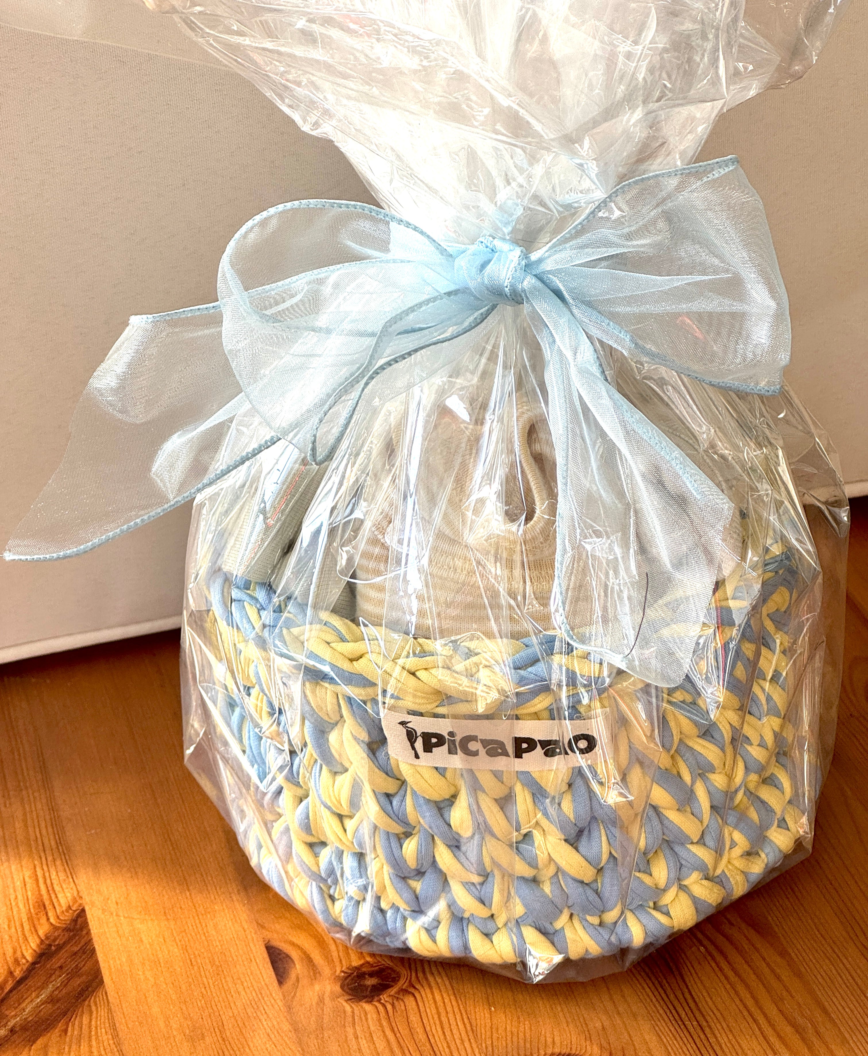 Light Blue/Yellow Crochet Basket